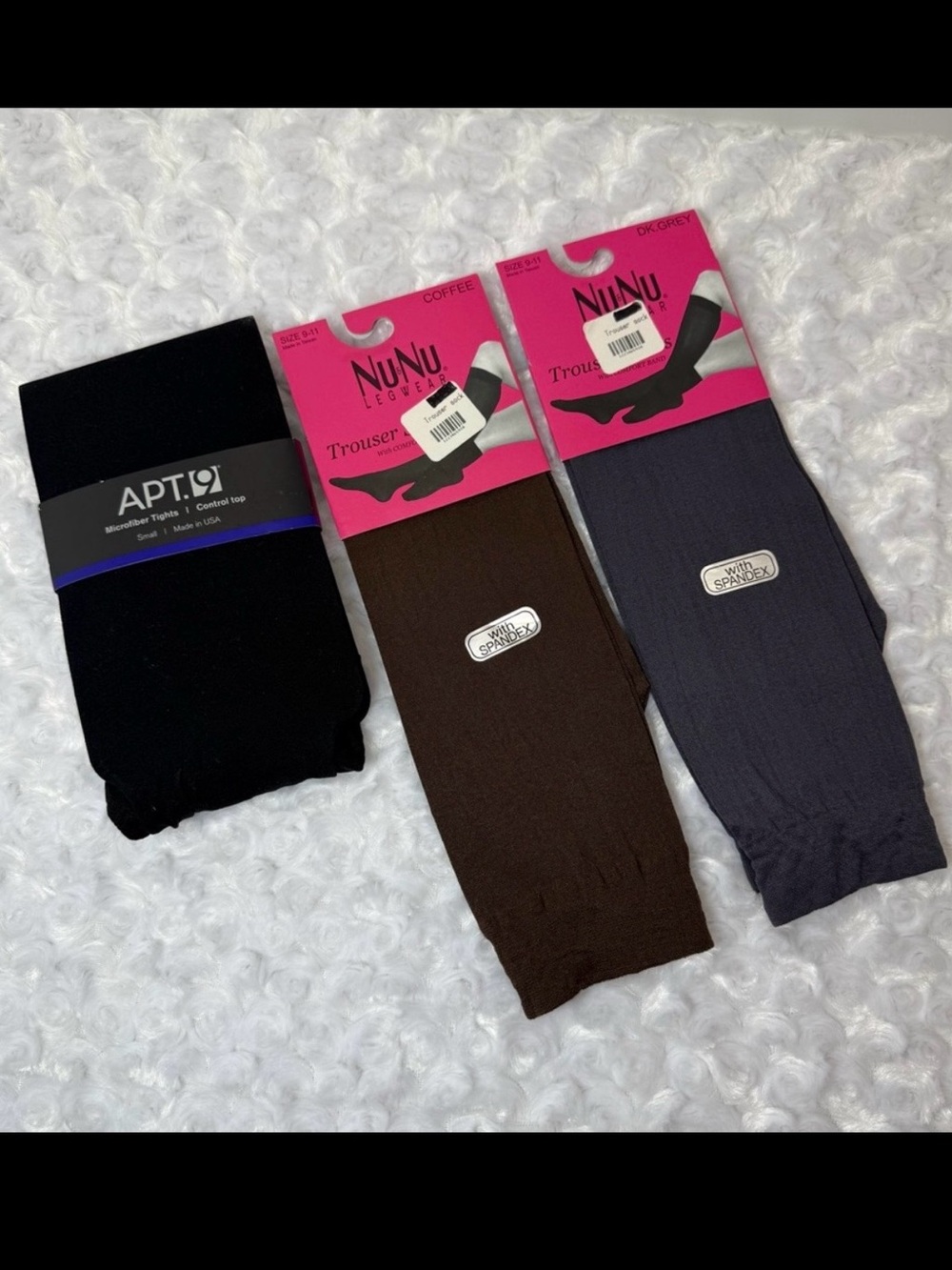 APT.9 Microfiber Control Top Black Tights Small & NU&NU Brown Gray Trouser Socks